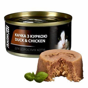 Вологий корм для котів AnimAll з качкою та куркою 80 г 177059 фото