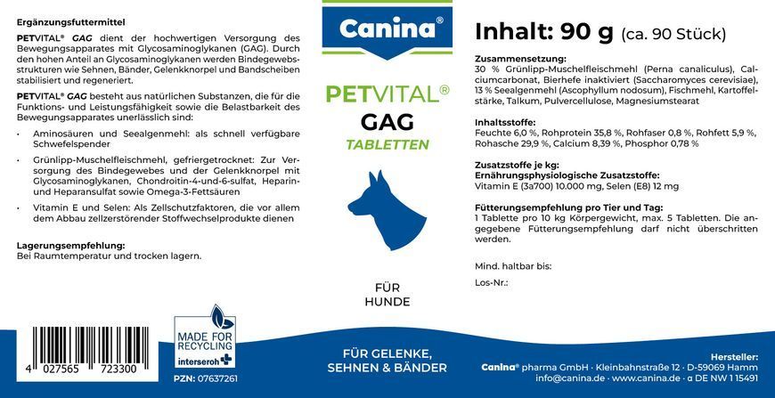 Вітаміни для собак Canina &laquo;PETVITAL GAG Tabletten&raquo; 90 таблеток, 90 г (для суглобів) 723300 AD фото