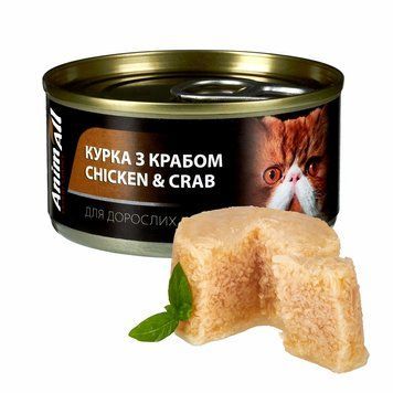 Вологий корм для котів AnimAll Курка з Крабом 85г 168322 фото