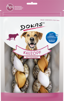 Лакомства для собак Dokas Жевательная косичка из кожи коровы и рыбы, 120 г 9110363 фото