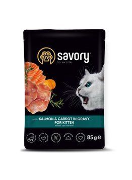 Влажный корм Savory для котят, лосось с морковью в соусе, пауч, 85 г Savory_20079 фото
