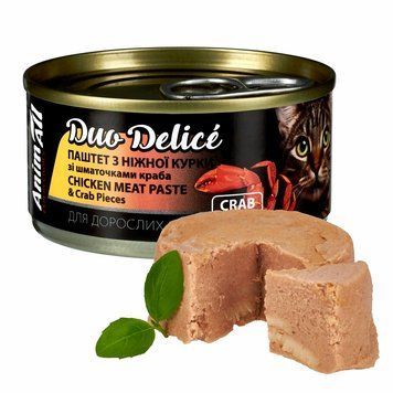 Вологий корм для котів AnimAll Duo Delice Паштет з курки зі шматочками краба 80 г 177061 фото