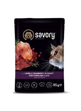 Влажный корм Savory для стерилизованных кошек, ягненок с клюквой в соусе, пауч, 85 г Savory_20093 фото