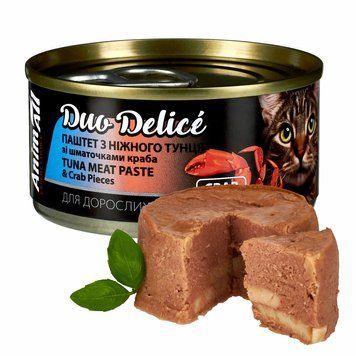 Вологий корм для котів AnimAll Duo Delice Паштет з тунця зі шматочками краба 80 г 177062 фото